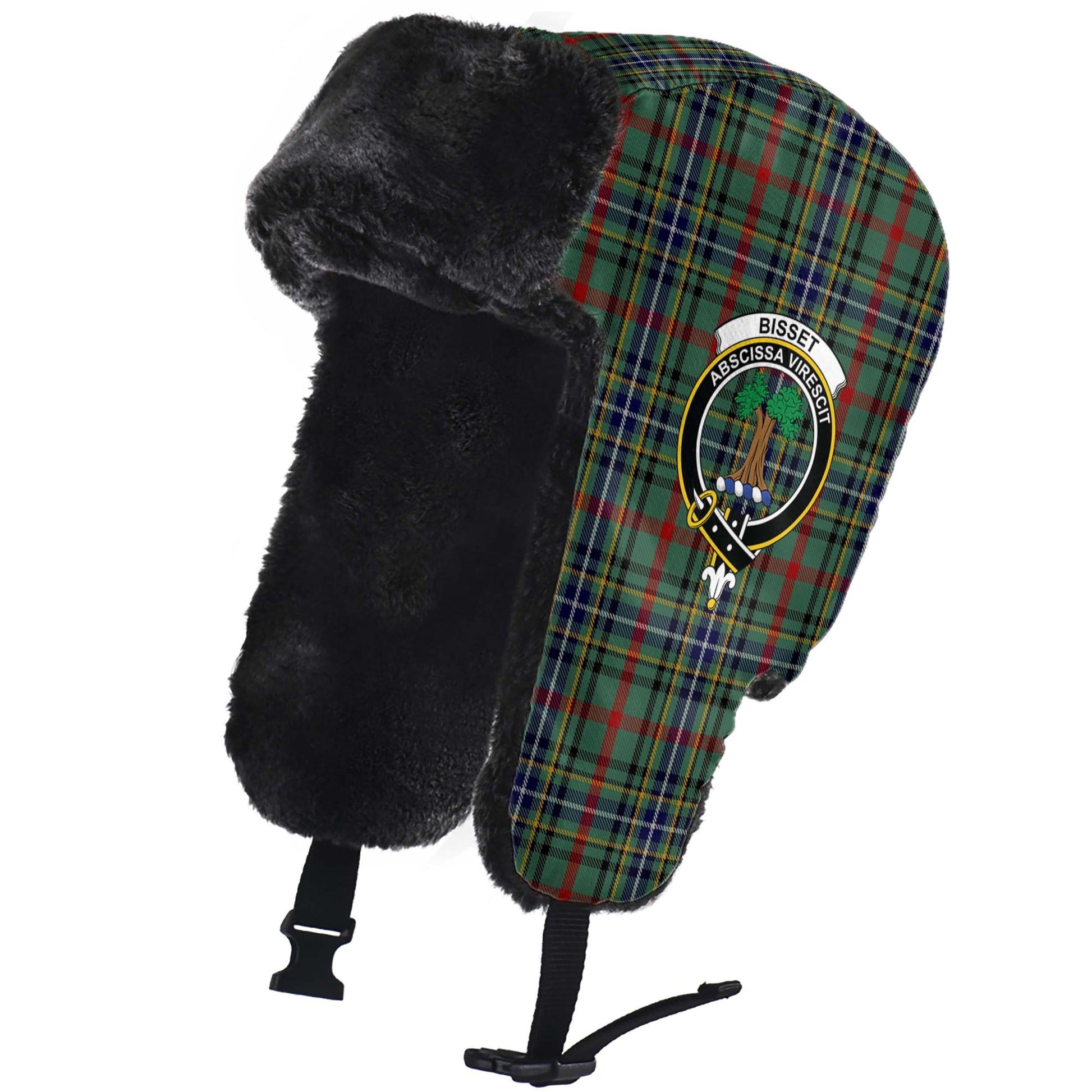 Bisset Tartan Winter Trapper Hat with Family Crest - Tartan Vibes Clothing