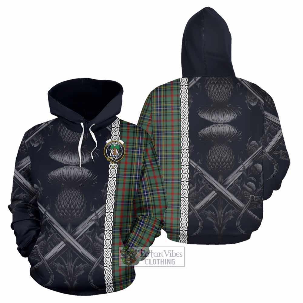 Bisset Tartan Hoodie with Family Crest Cross Sword Thistle Celtic Vibes - Tartan Vibes Clothing
