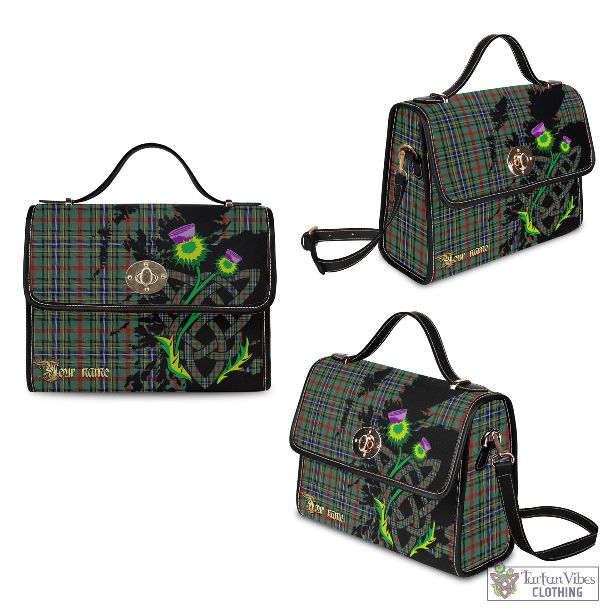Tartan Vibes Clothing Bisset Tartan Waterproof Canvas Bag with Scotland Map and Thistle Celtic Accents