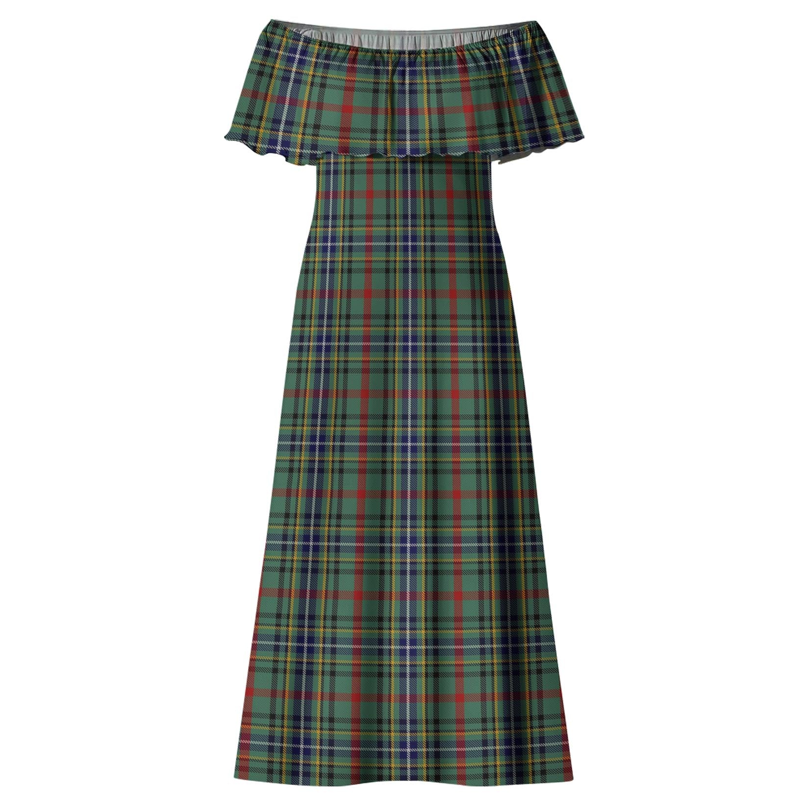 Bisset Tartan Off Shoulder Long Dress - Tartan Vibes Clothing