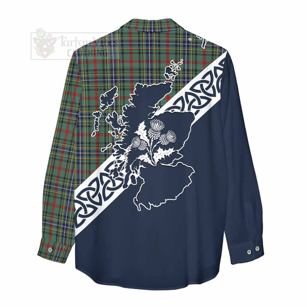 Bisset Tartan Women's Casual Shirt Featuring Thistle and Scotland Map - Tartan Vibes Clothing