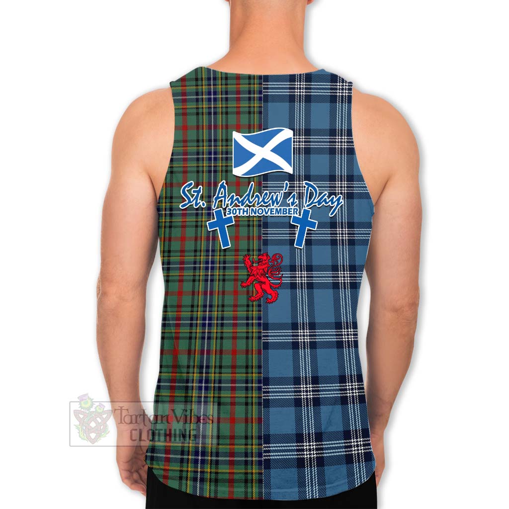 Bisset Tartan Men's Tank Top Happy St. Andrew's Day Half Tartan Style - Tartan Vibes Clothing