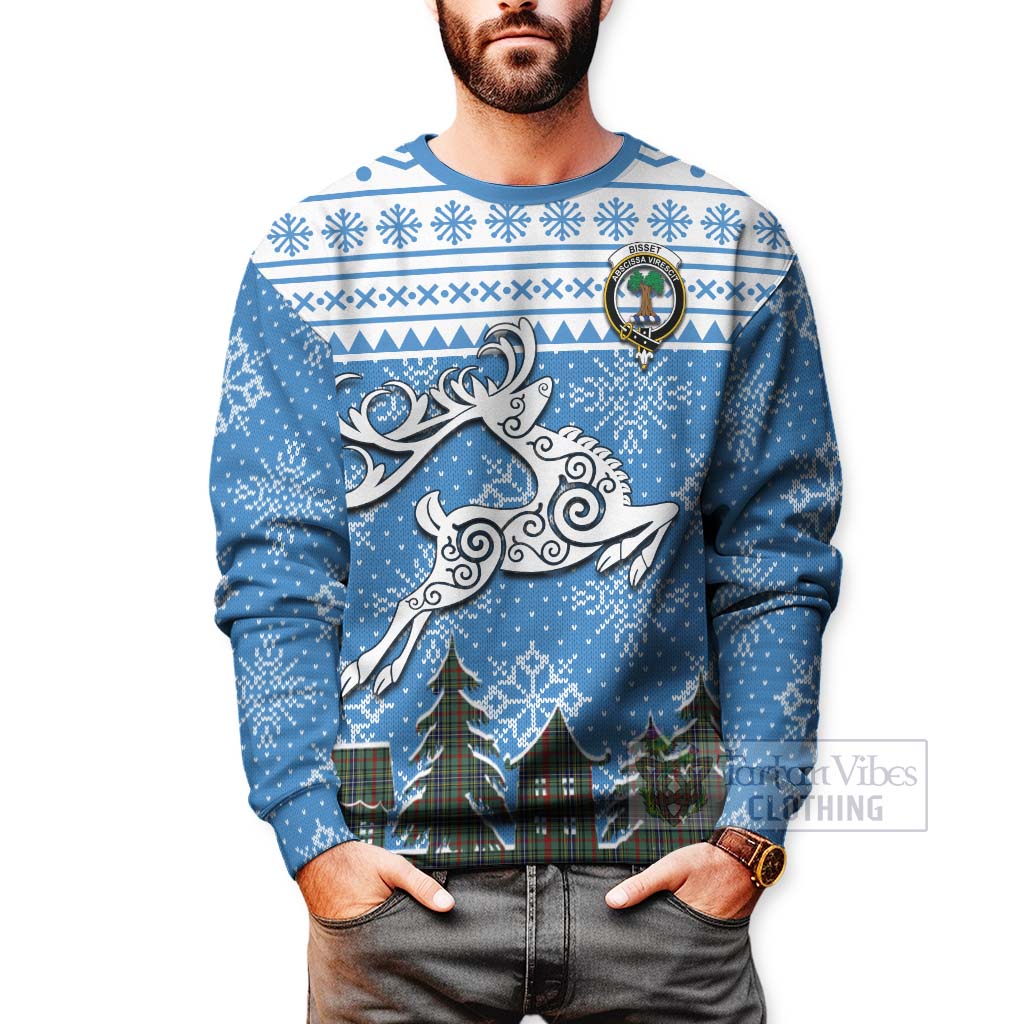 Bisset Clan Christmas Sweatshirt Celtic Reindeer Style - Tartan Vibes Clothing
