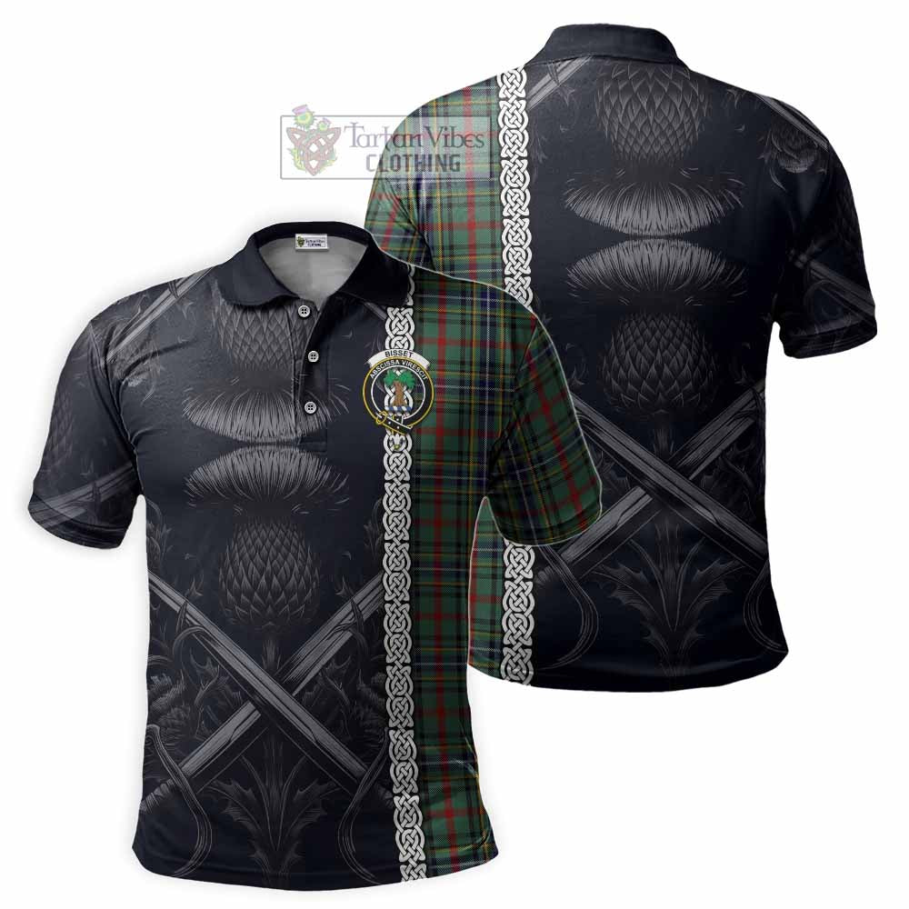 Bisset Tartan Polo Shirt with Family Crest Cross Sword Thistle Celtic Vibes - Tartan Vibes Clothing
