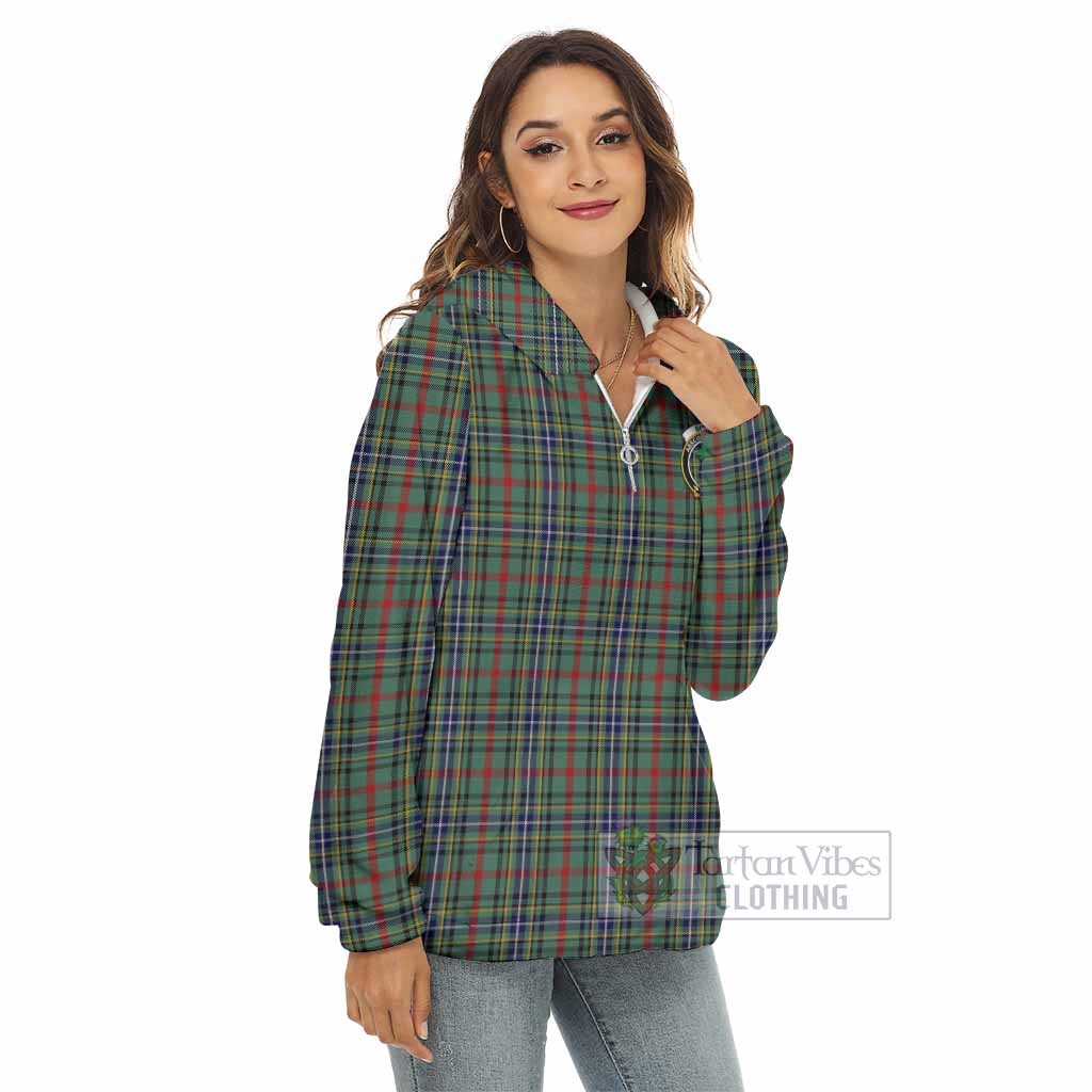 Bisset Tartan Women's Borg Fleece Hoodie with Half Zip with Family Crest - Tartan Vibes Clothing