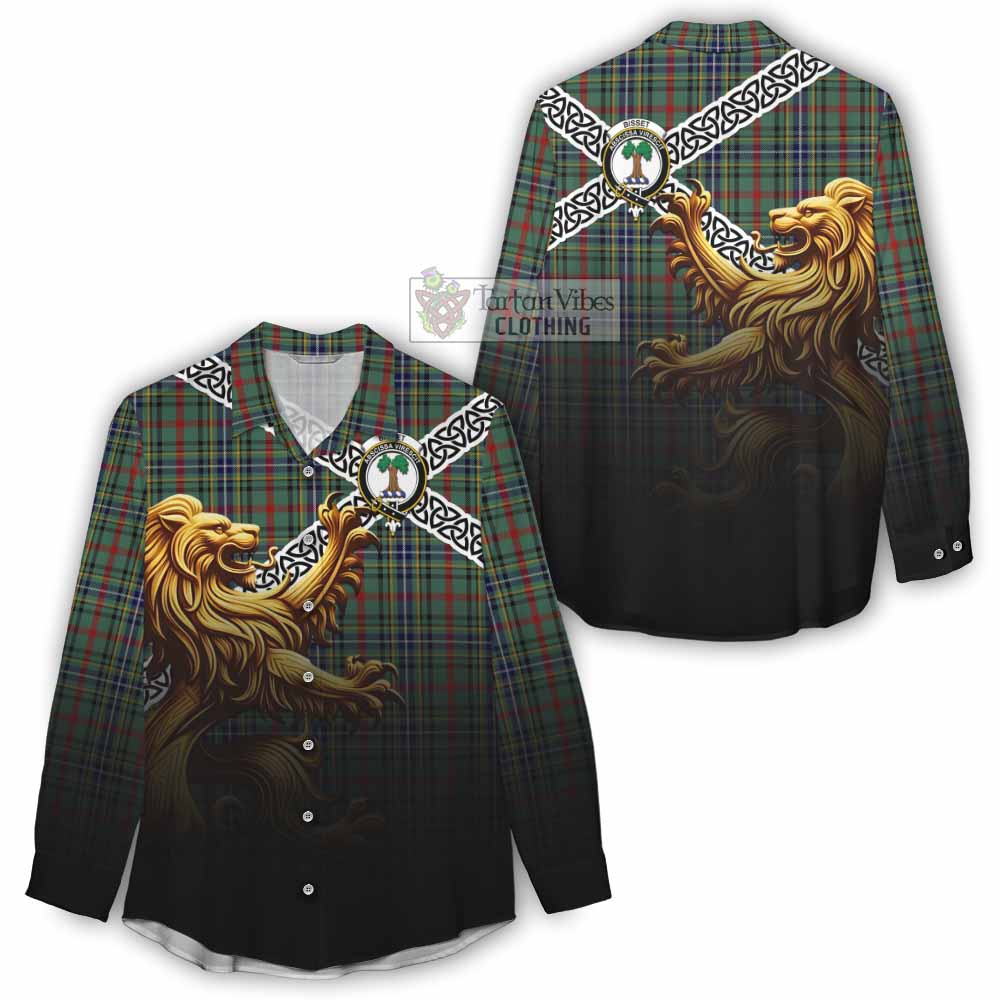 Bisset Crest Tartan Women's Casual Shirt with Golden Lion Emblem Celtic Style - Tartan Vibes Clothing