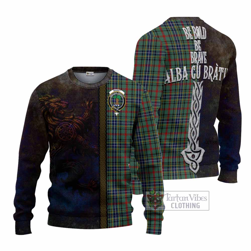 Bisset Tartan Family Crest Knitted Sweater Alba Gu Brath Be Brave Lion Ancient Style - Tartan Vibes Clothing