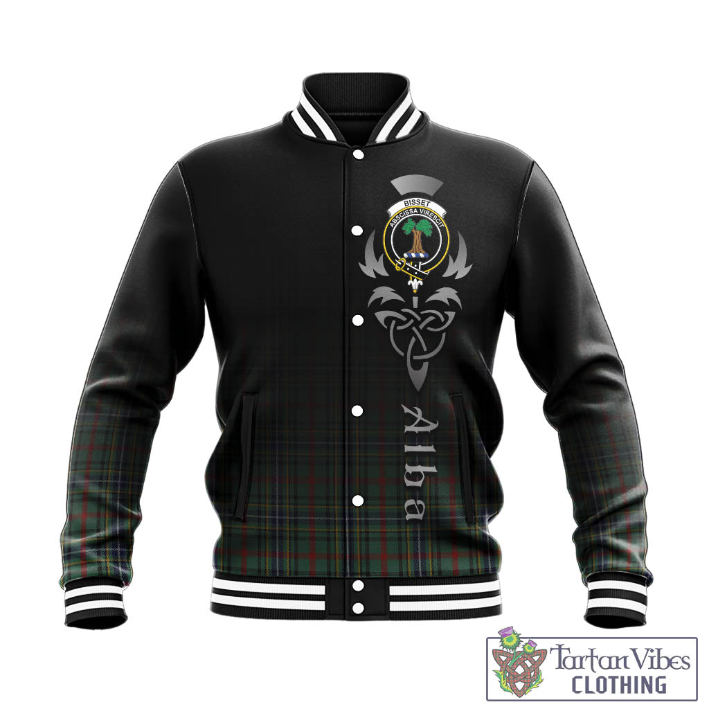 Tartan Vibes Clothing Bisset Tartan Baseball Jacket Featuring Alba Gu Brath Family Crest Celtic Inspired