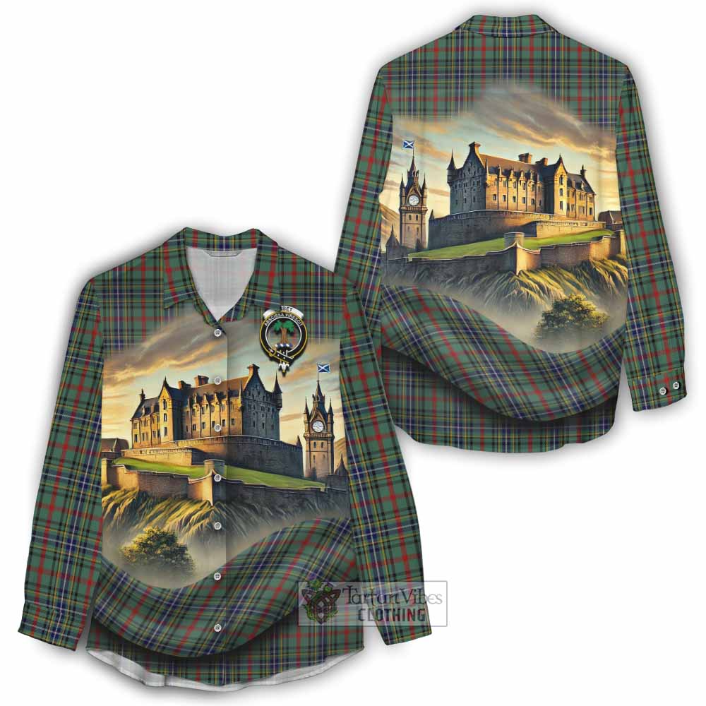 Bisset Tartan Family Crest Women's Casual Shirt with Scottish Ancient Castle Style - Tartan Vibes Clothing