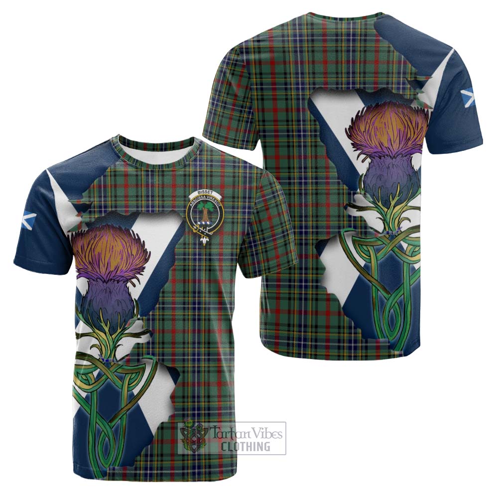 Tartan Vibes Clothing Bisset Tartan Family Crest Cotton T-shirt Scottish Thistle Celtic Inspired