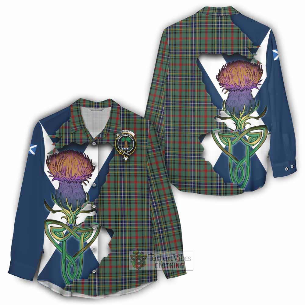Tartan Vibes Clothing Bisset Tartan Family Crest Women's Casual Shirt Scottish Thistle Celtic Inspired