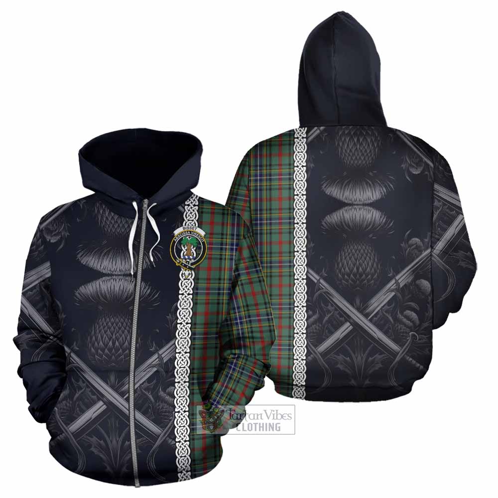 Bisset Tartan Hoodie with Family Crest Cross Sword Thistle Celtic Vibes Zip Hoodie - Tartan Vibes Clothing