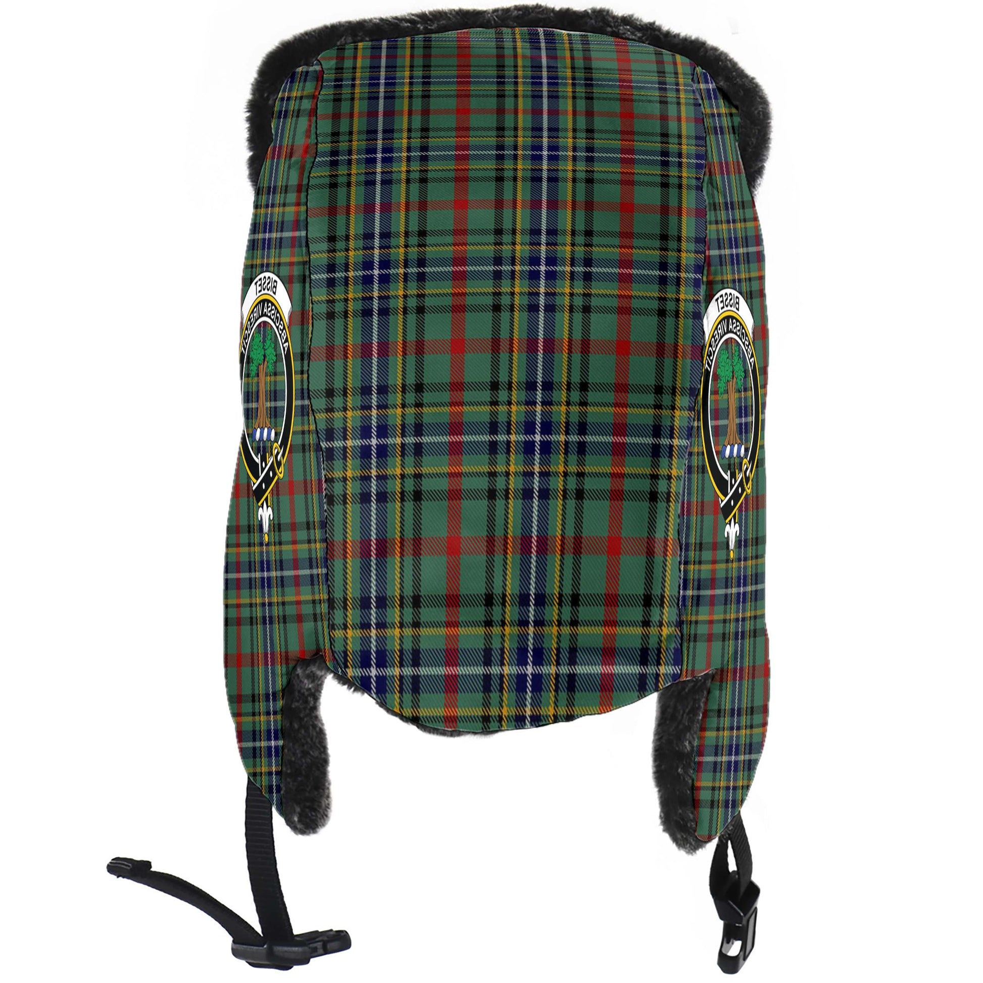 Bisset Tartan Winter Trapper Hat with Family Crest - Tartan Vibes Clothing