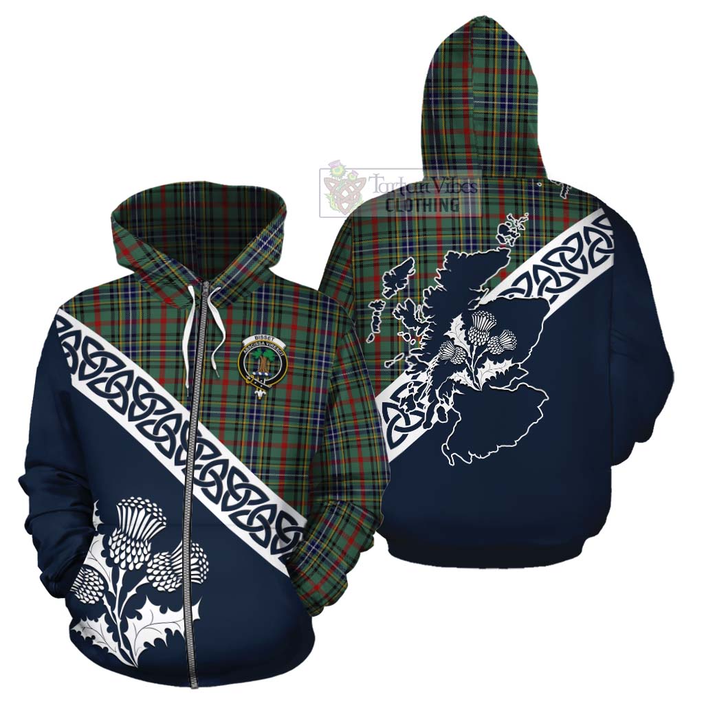Bisset Tartan Cotton Hoodie Featuring Thistle and Scotland Map - Tartan Vibes Clothing