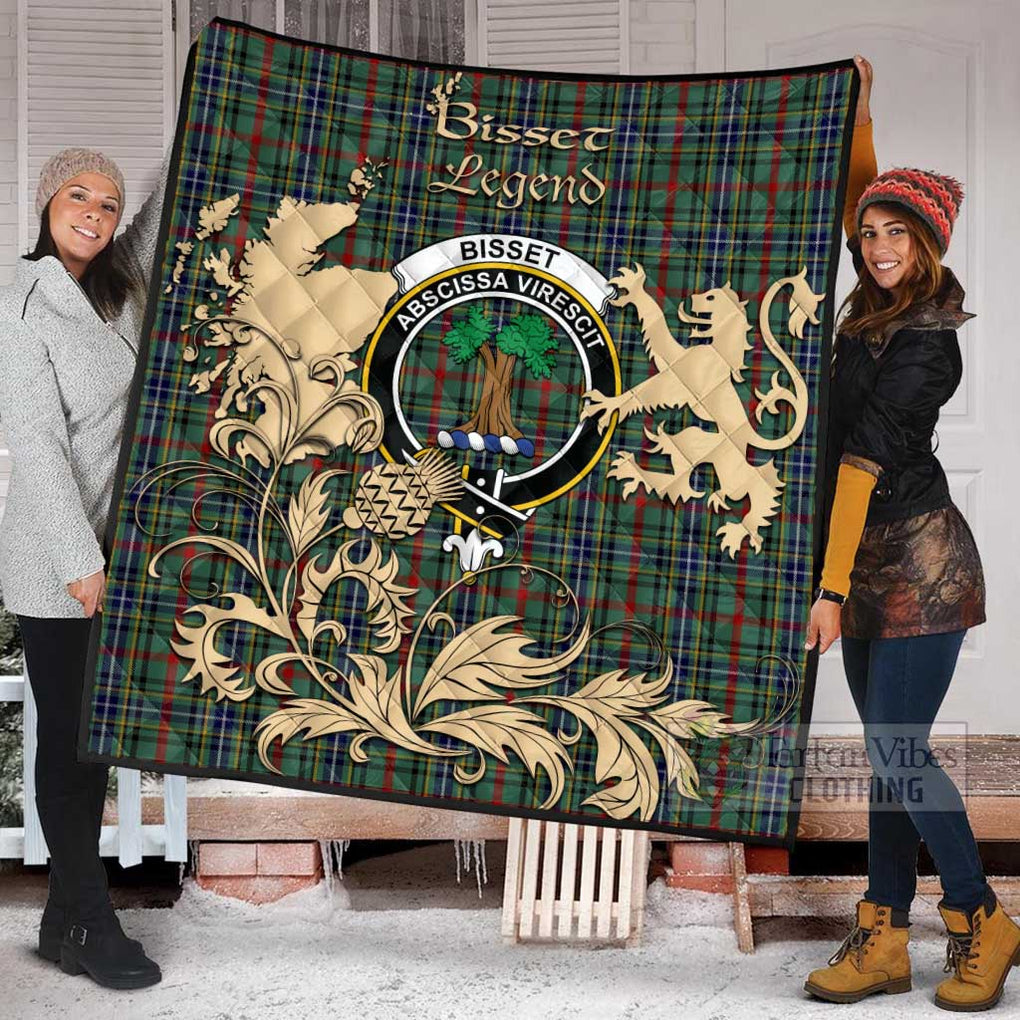 Tartan Vibes Clothing Bisset Tartan Quilt with Family Crest and Scottish Symbol Style