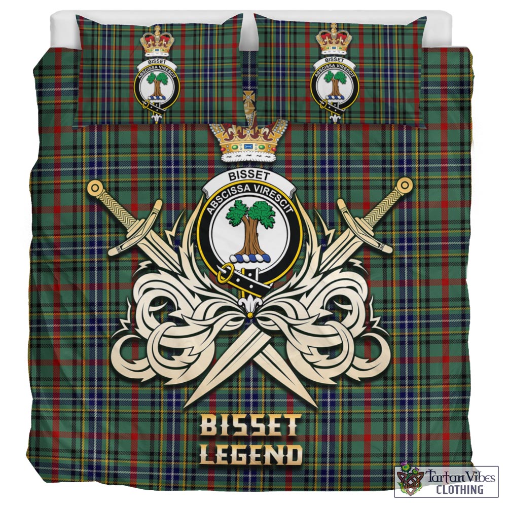 Tartan Vibes Clothing Bisset Tartan Bedding Set with Clan Crest and the Golden Sword of Courageous Legacy