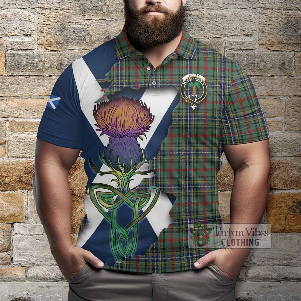 Tartan Vibes Clothing Bisset Tartan Family Crest Polo Shirt Scottish Thistle Celtic Inspired