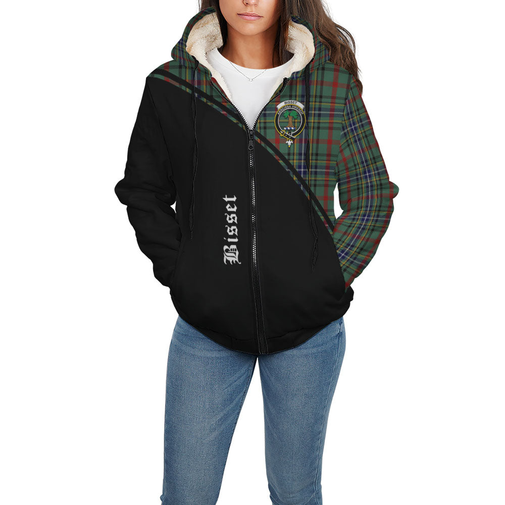 Bisset Tartan Sherpa Hoodie with Family Crest Curve Style - Tartanvibesclothing
