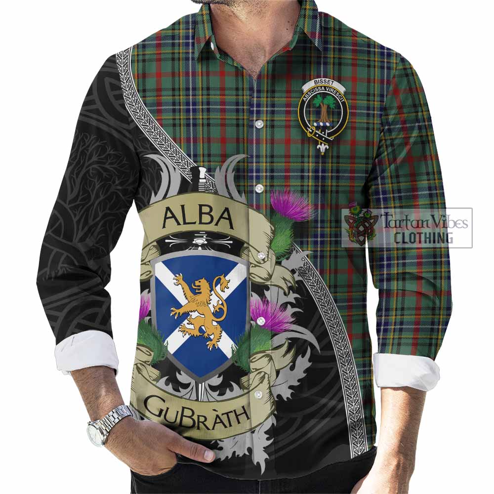 Bisset Tartan Family Crest Long Sleeve Button Shirt Lion Rampant Royal Thistle Shield Celtic Inspired - Tartan Vibes Clothing
