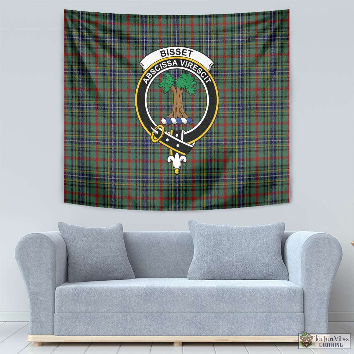 Tartan Vibes Clothing Bisset Tartan Tapestry Wall Hanging and Home Decor for Room with Family Crest