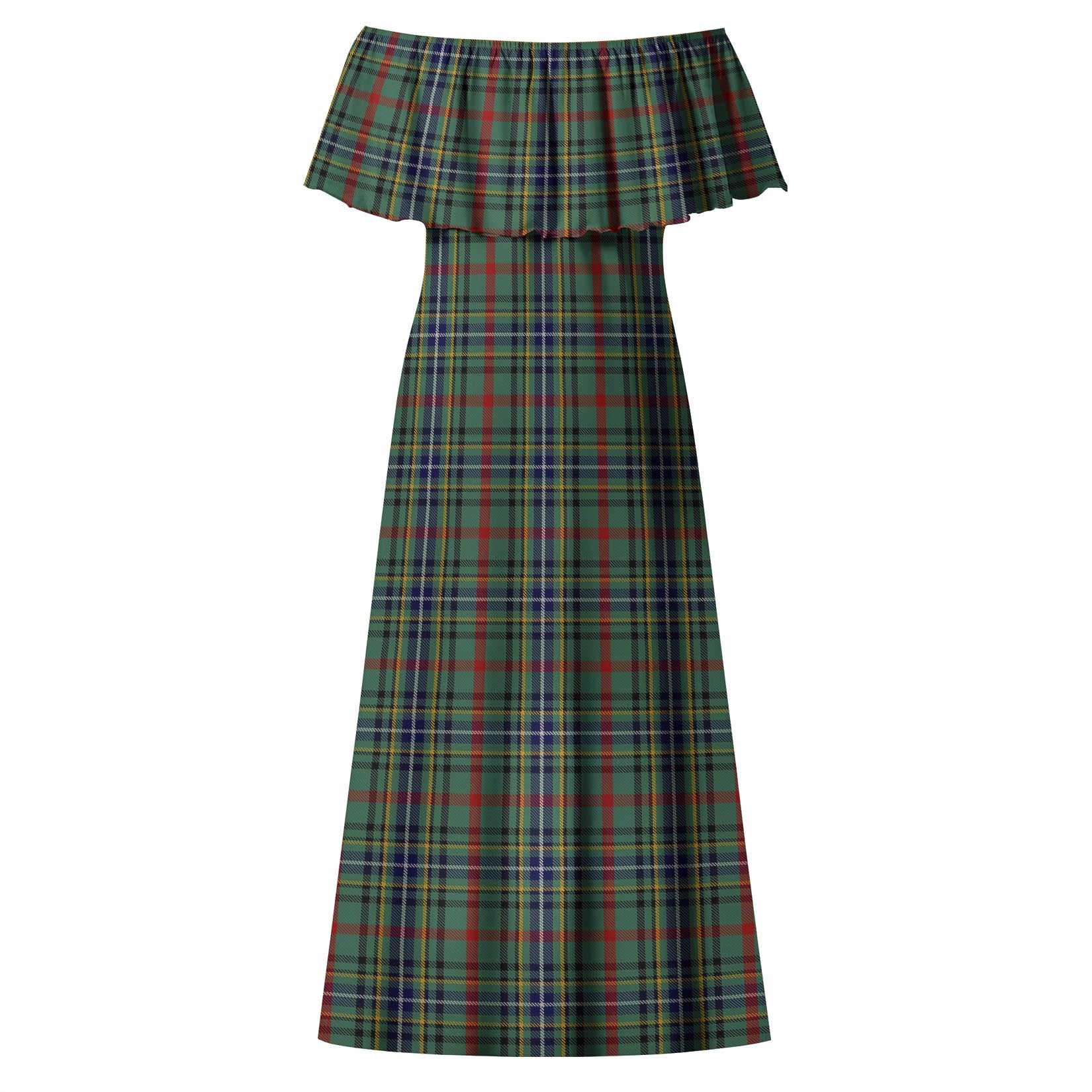 Bisset Tartan Off Shoulder Long Dress - Tartan Vibes Clothing