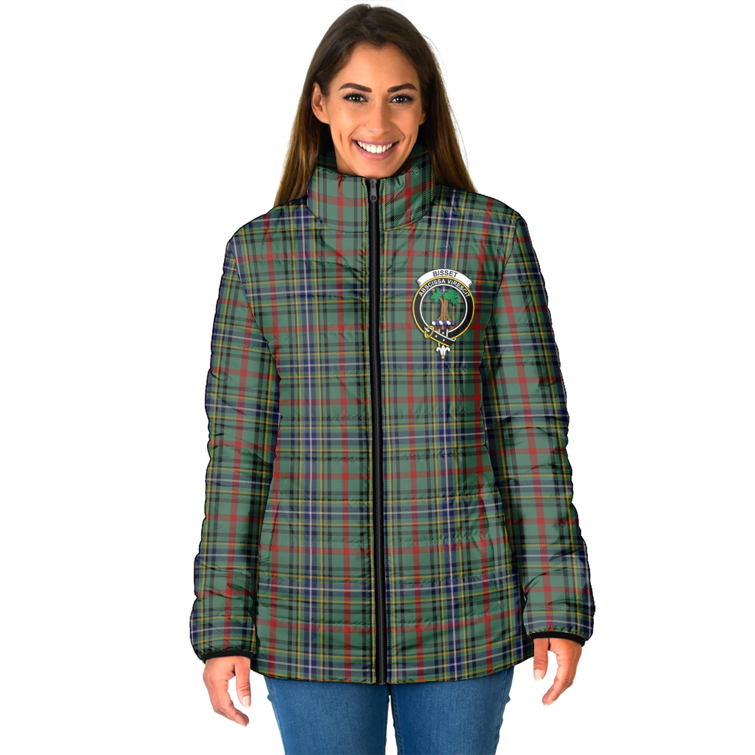Bisset Tartan Padded Jacket with Family Crest - Tartan Vibes Clothing