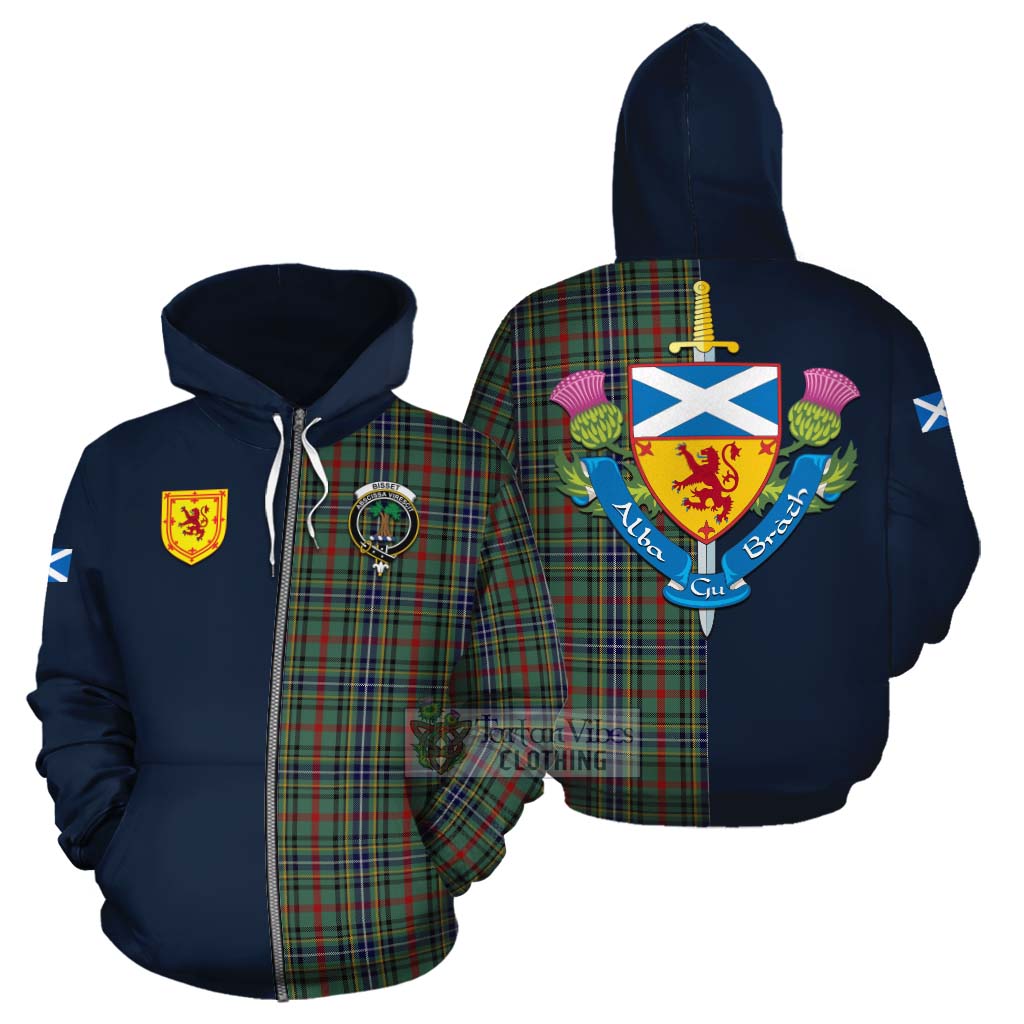 Bisset Tartan Cotton Hoodie Alba with Scottish Lion Royal Arm Half Style - Tartan Vibes Clothing