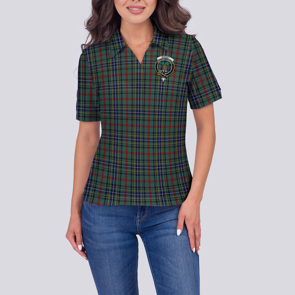 Bisset Tartan Polo Shirt with Family Crest For Women - Tartanvibesclothing