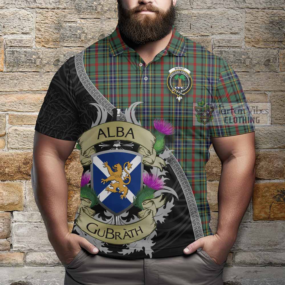 Tartan Vibes Clothing Bisset Tartan Family Crest Polo Shirt Lion Rampant Royal Thistle Shield Celtic Inspired
