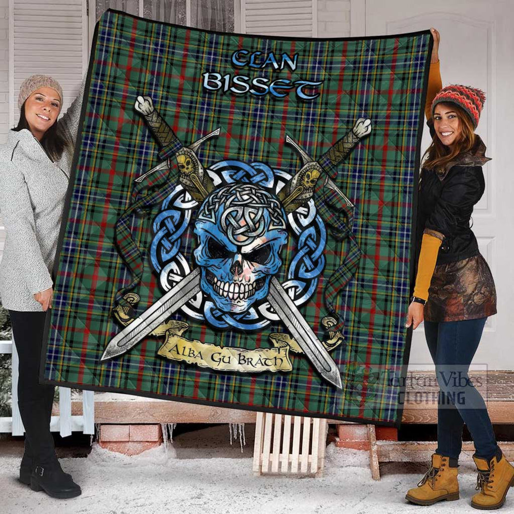 Bisset Tartan Quilt with Celtic Skull Alba Gu Brath Style - Tartan Vibes Clothing