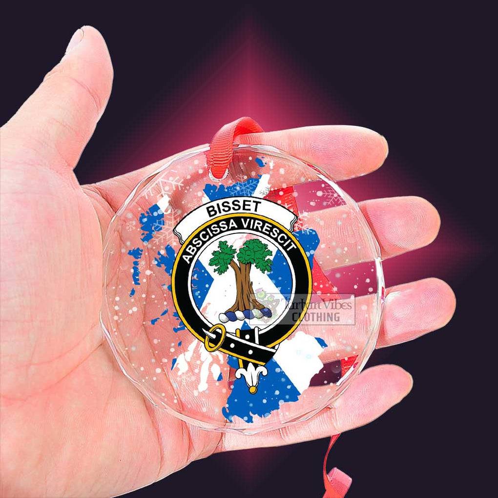 Bisset Clan Crest Christmas Glass Ornament with Scotland Map - 2D-tartanvibesclothing