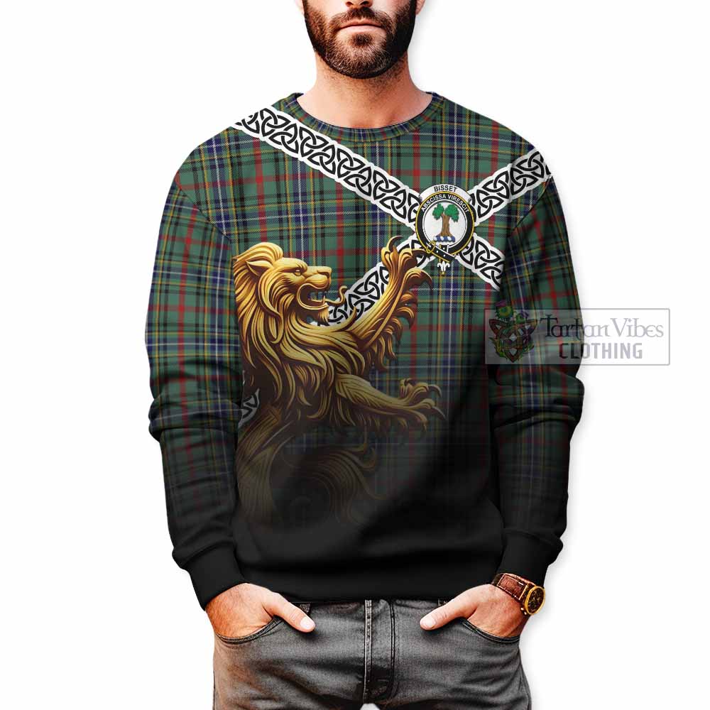 Bisset Crest Tartan Sweatshirt with Golden Lion Emblem Celtic Style - Tartan Vibes Clothing