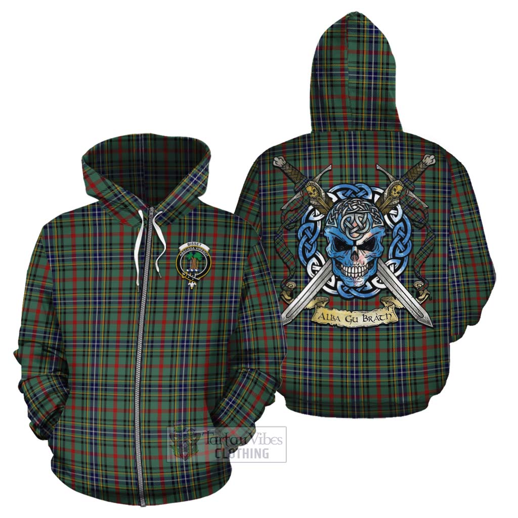 Bisset Tartan Cotton Hoodie with Family Crest Celtic Skull Style - Tartan Vibes Clothing