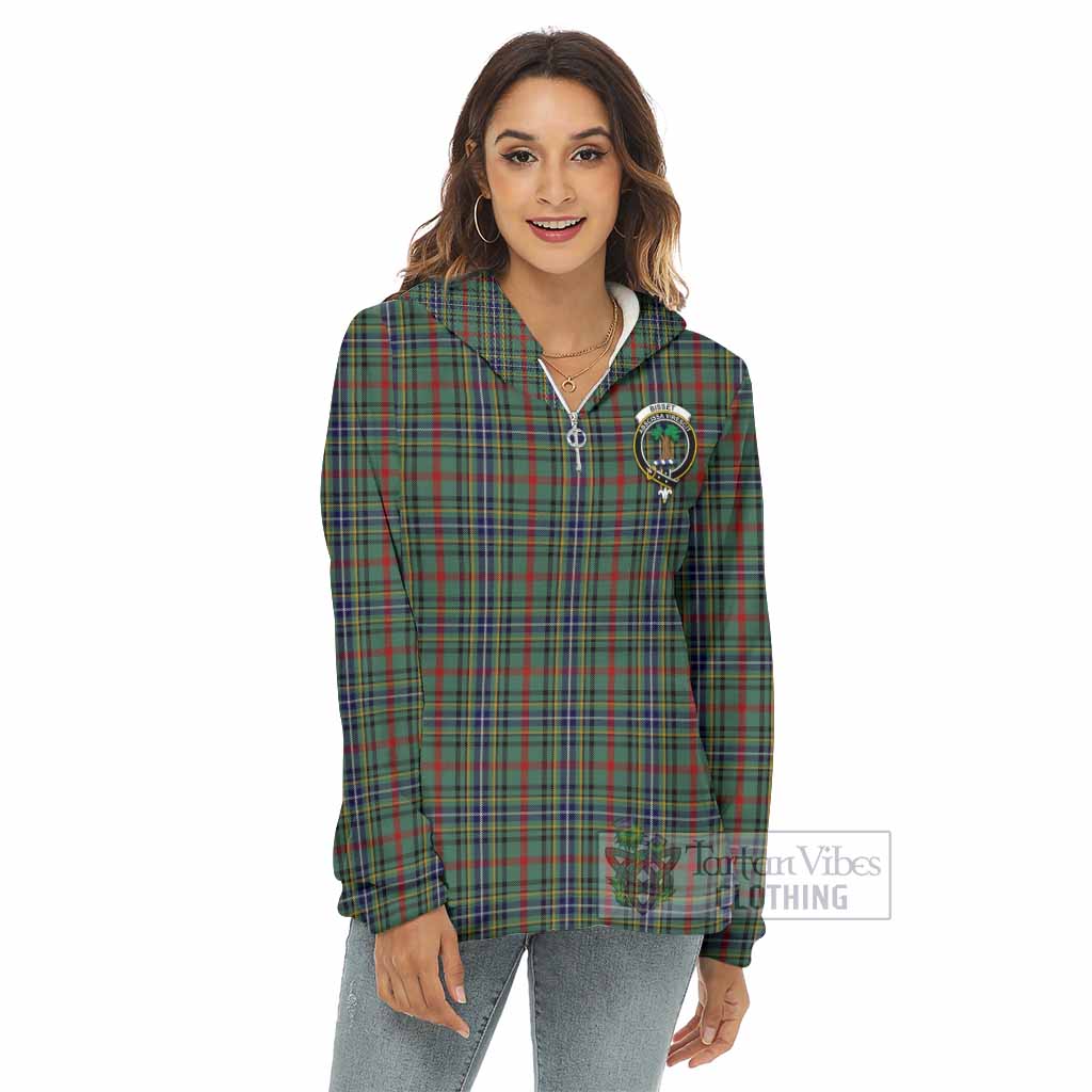 Bisset Tartan Women's Borg Fleece Hoodie with Half Zip with Family Crest - Tartan Vibes Clothing