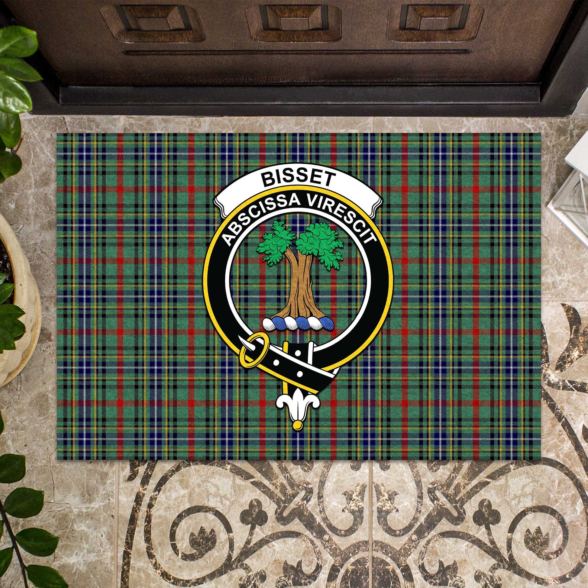 Bisset Tartan Rubber Doormat with Family Crest - Tartan Vibes Clothing