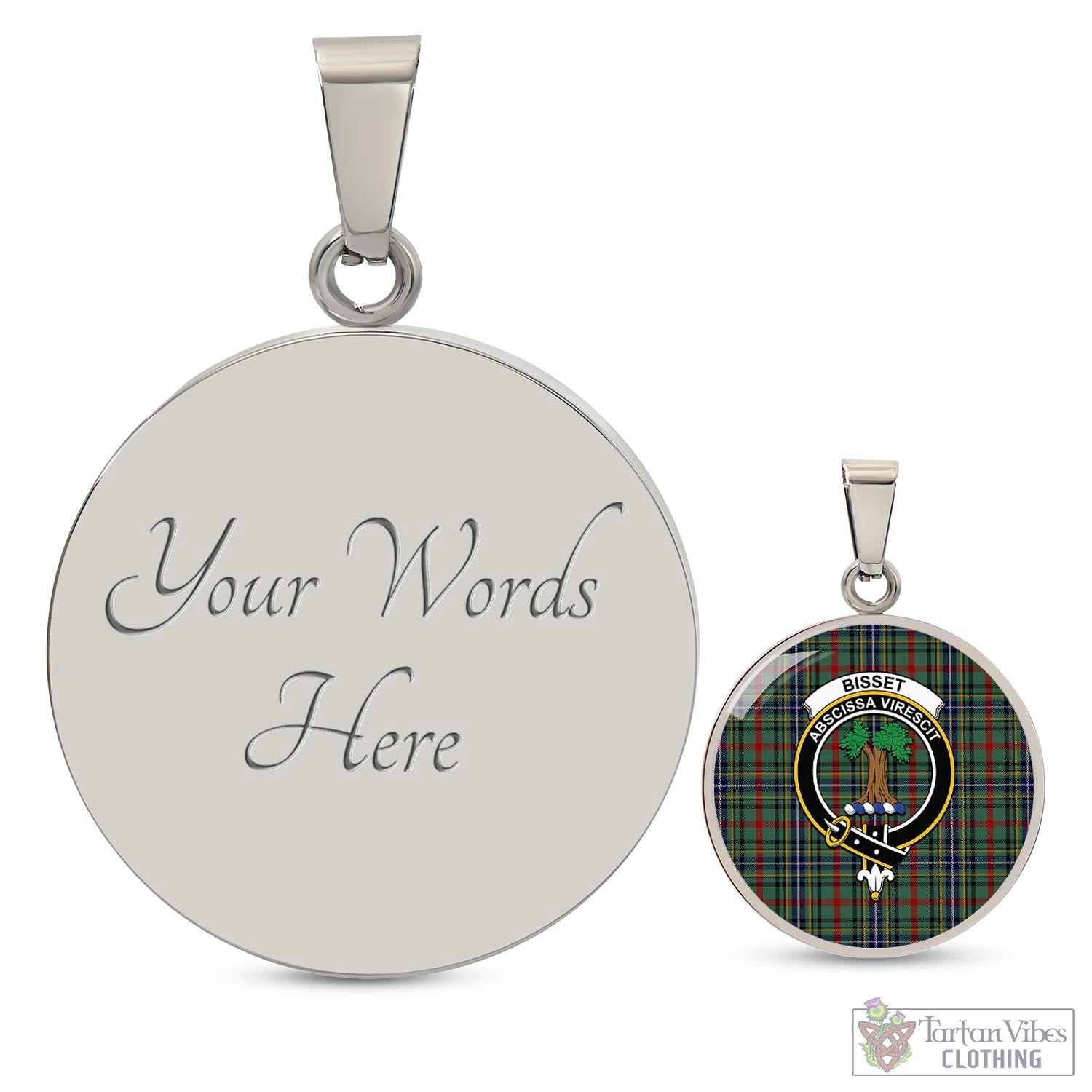 Bisset Tartan Circle Necklace with Family Crest Luxury Necklace (Silver) Yes - Tartan Vibes Clothing