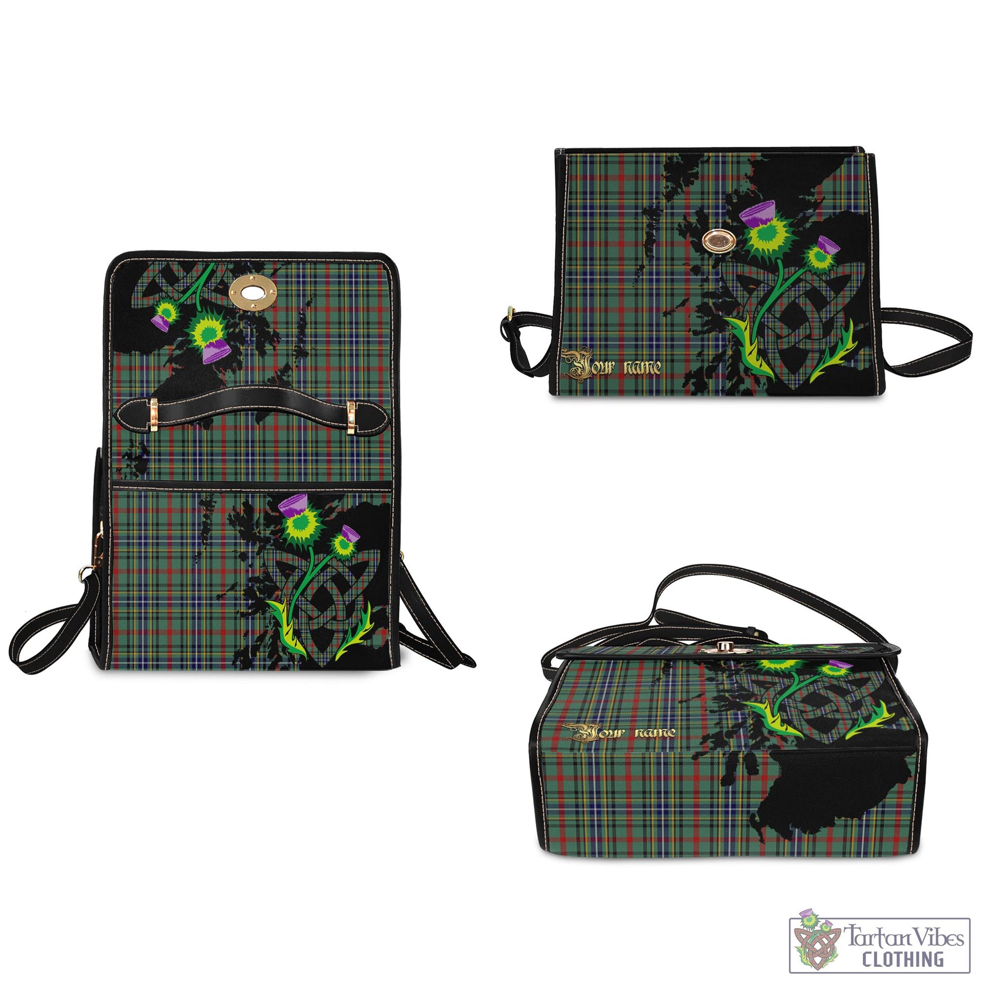 Tartan Vibes Clothing Bisset Tartan Waterproof Canvas Bag with Scotland Map and Thistle Celtic Accents