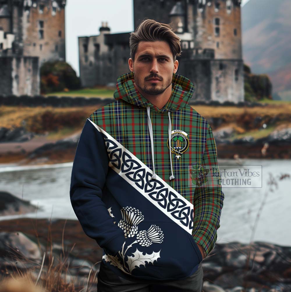 Bisset Tartan Cotton Hoodie Featuring Thistle and Scotland Map - Tartan Vibes Clothing