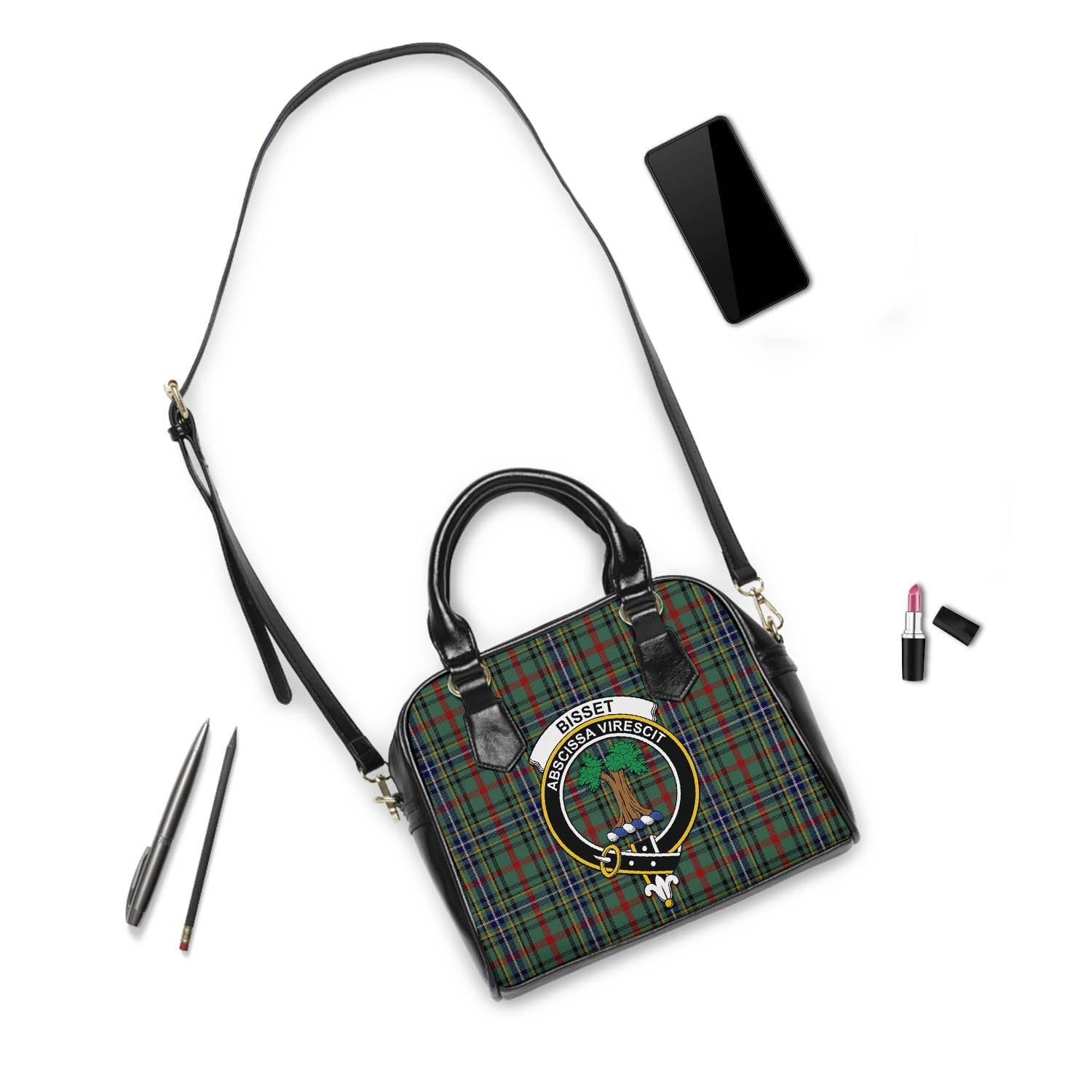 Bisset Tartan Shoulder Handbags with Family Crest - Tartan Vibes Clothing
