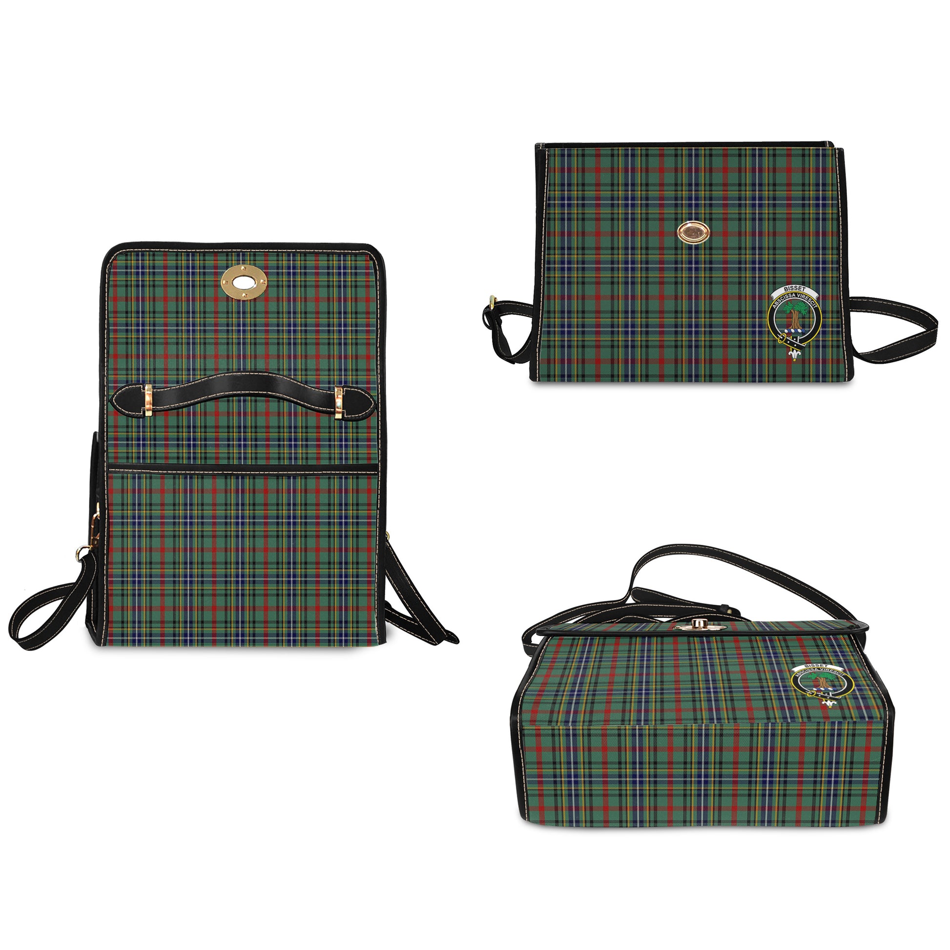 Bisset Tartan Leather Strap Waterproof Canvas Bag with Family Crest - Tartanvibesclothing