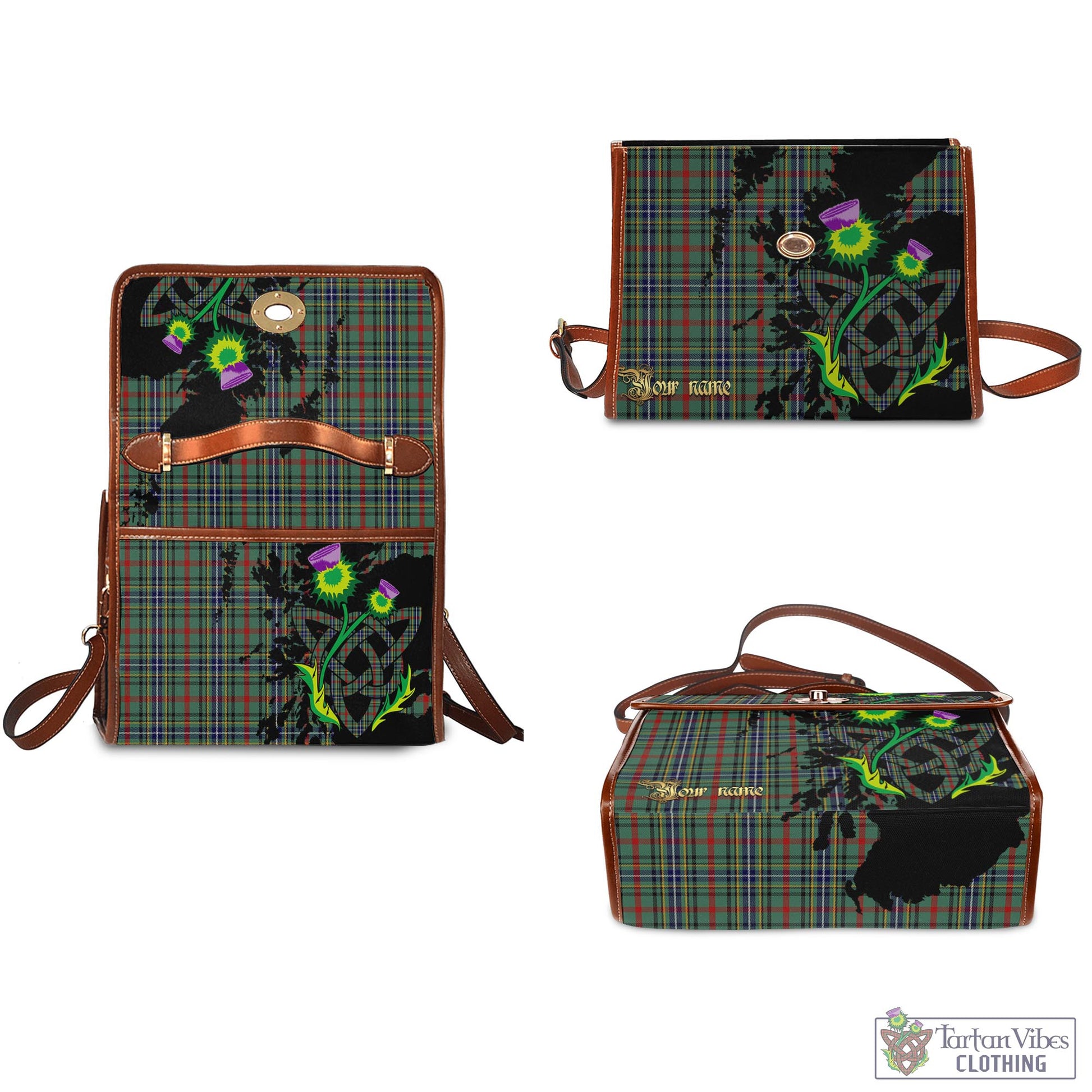 Tartan Vibes Clothing Bisset Tartan Waterproof Canvas Bag with Scotland Map and Thistle Celtic Accents