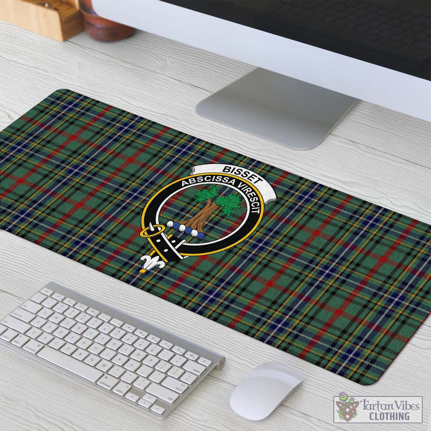 Tartan Vibes Clothing Bisset Tartan Mouse Pad with Family Crest