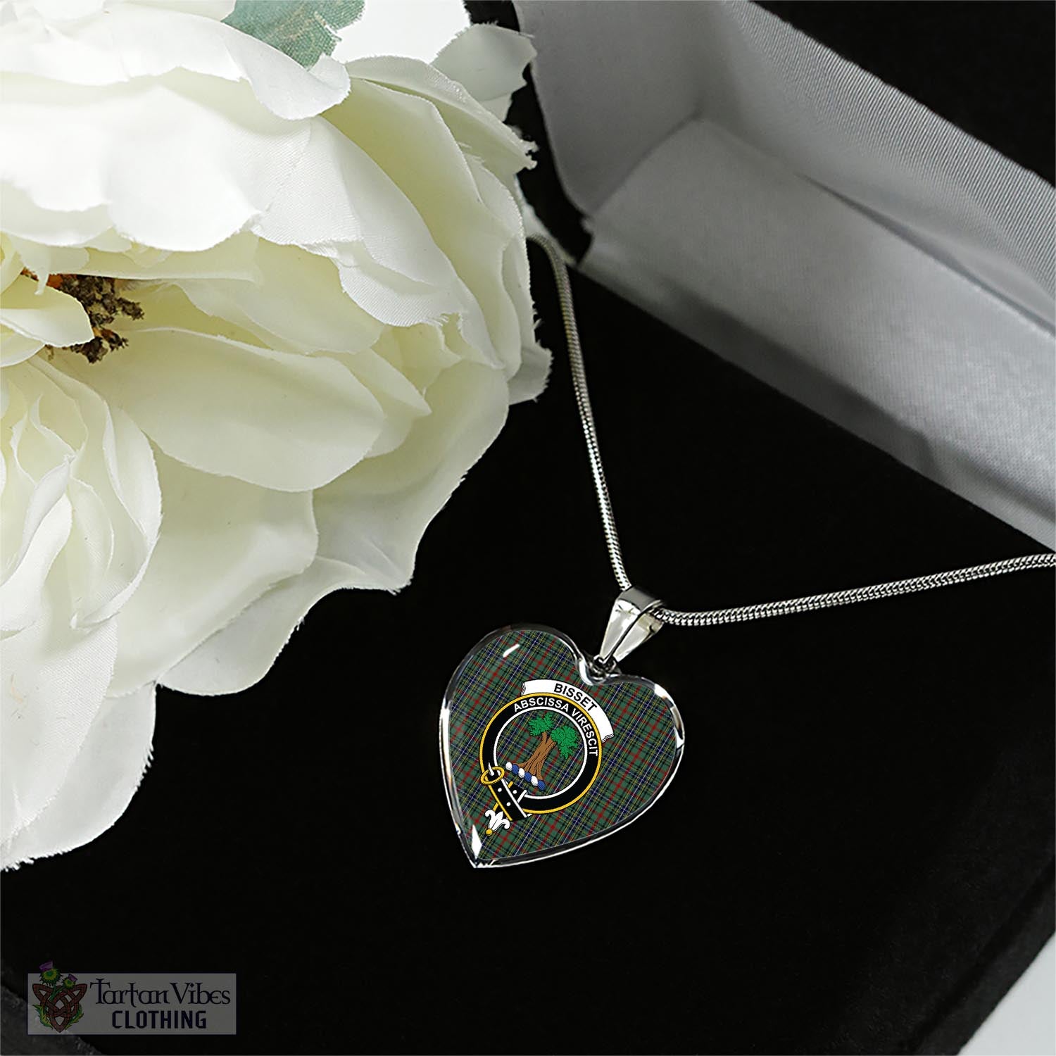 Bisset Tartan Heart Necklace with Family Crest - Tartan Vibes Clothing