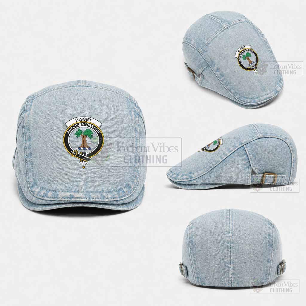 Bisset Scottish Clan Crest Washed Flat Cap - Unisex Jeff Cap One Size (Adjustable) Light Blue - Tartan Vibes Clothing