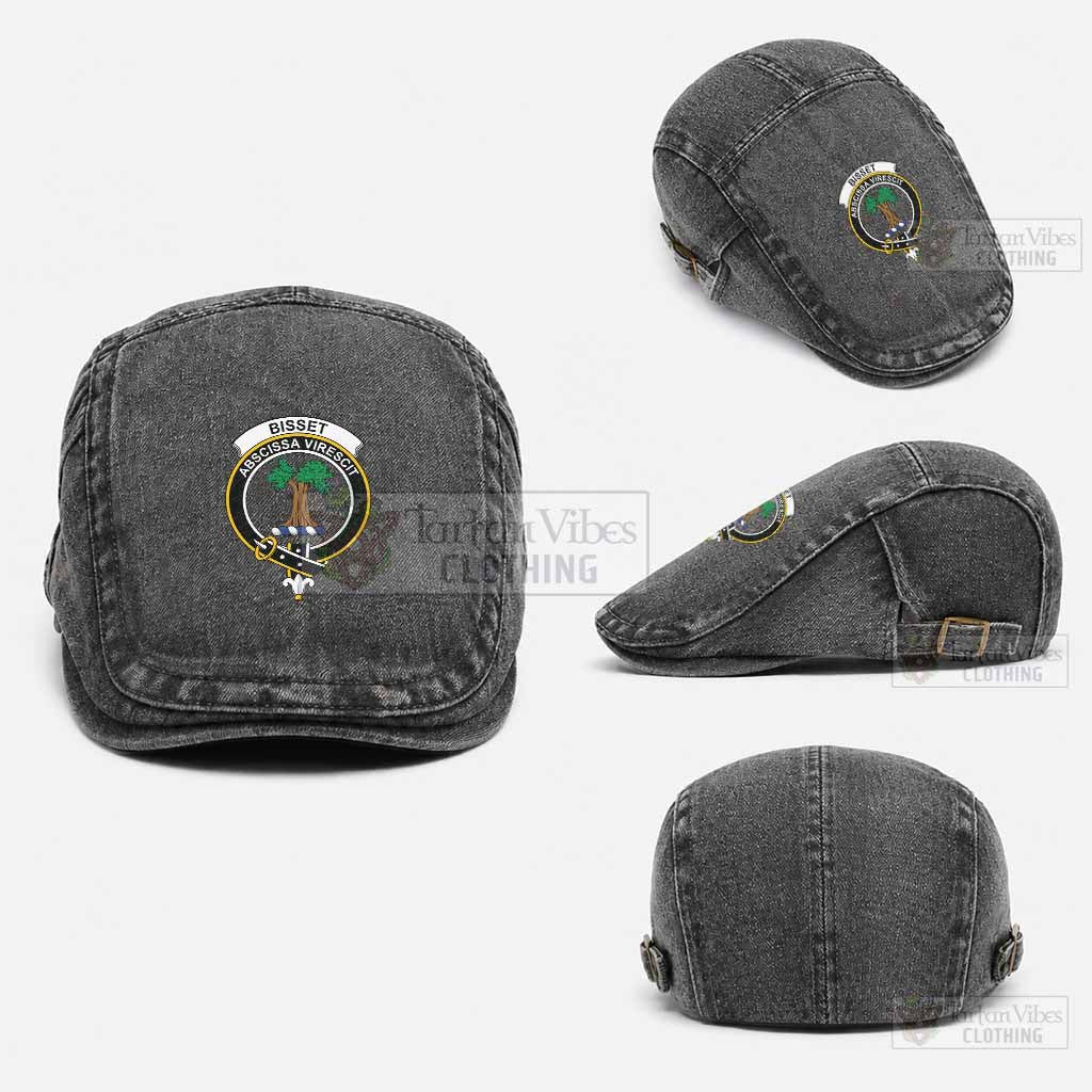Bisset Scottish Clan Crest Washed Flat Cap - Unisex Jeff Cap One Size (Adjustable) Black - Tartan Vibes Clothing