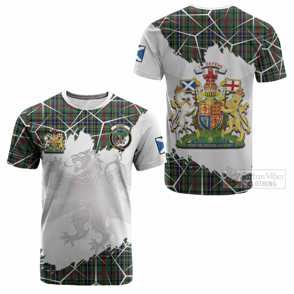 Bisset Tartan Cotton T-shirt with Family Crest and Lion Rampant Grunge Style