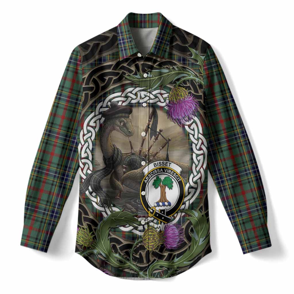 Bisset Tartan Crest Bagpipe Nessie Women Casual Shirt Scottish Loch Ness Monster Celtic Thistle