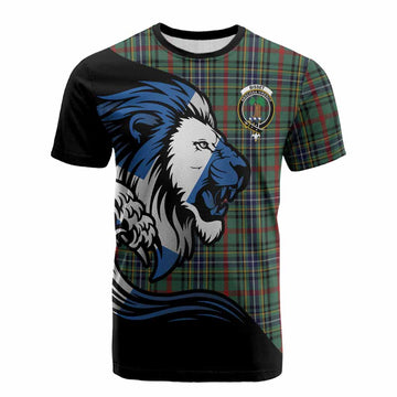 Bisset Tartan Crest Cotton T-shirt Scottish Golden Lions Wave Flow