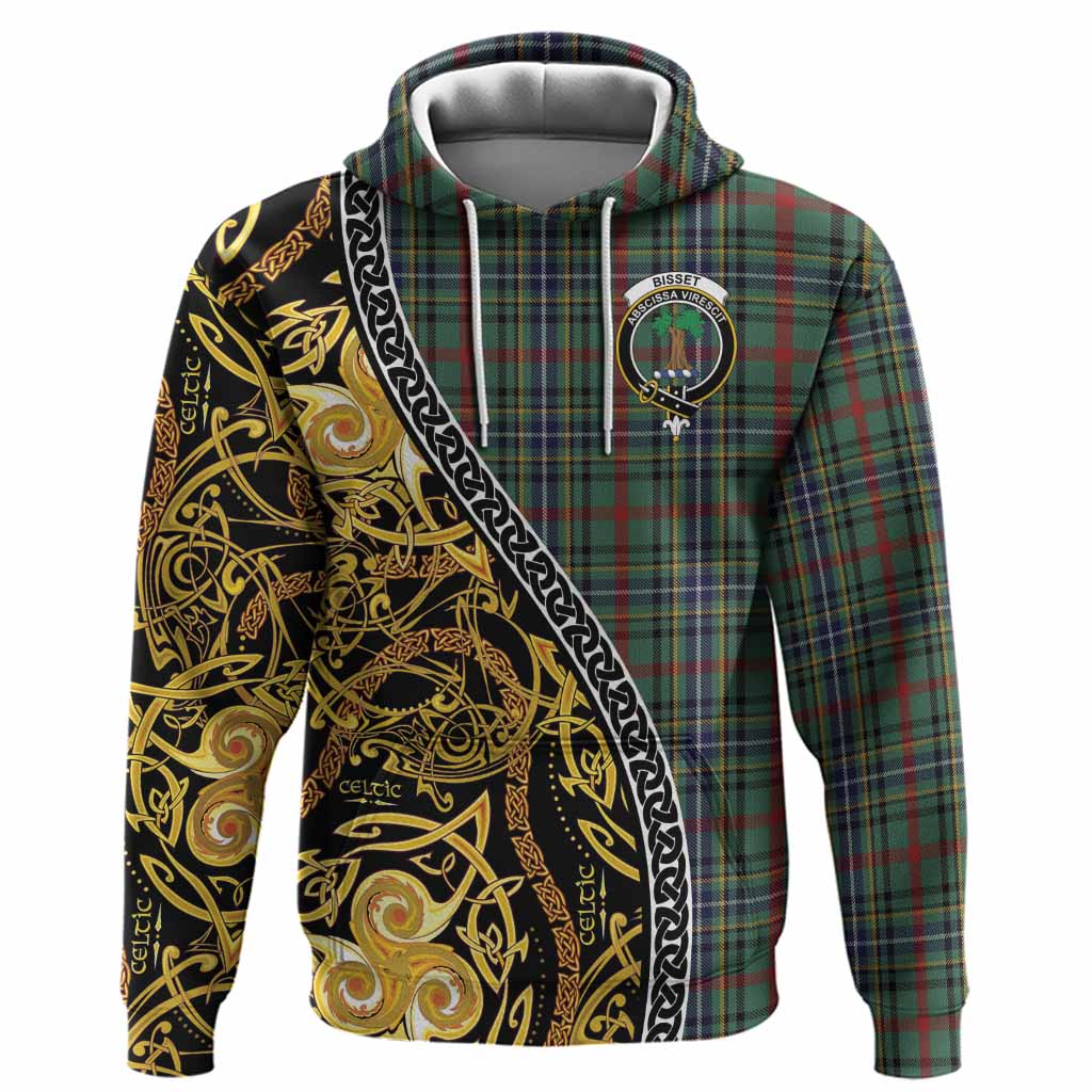 Bisset Tartan Crest Hoodie Celtic Knot and Triple Trickle Spiral Symbols