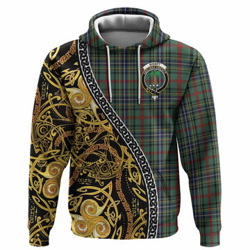 Bisset Tartan Crest Hoodie Celtic Knot and Triple Trickle Spiral Symbols
